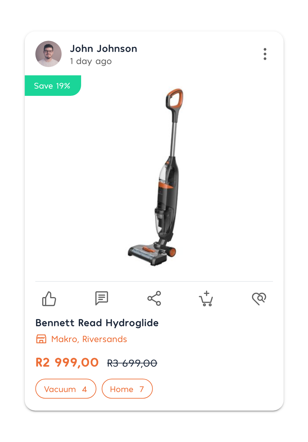 Deal card showing a discounted product, price and saving