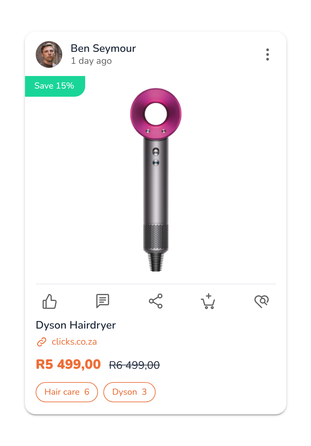 Deal card showing a discounted product, price and saving