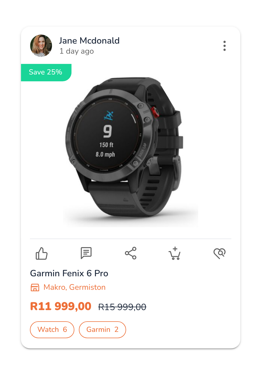 Deal card showing a discounted product, price and saving