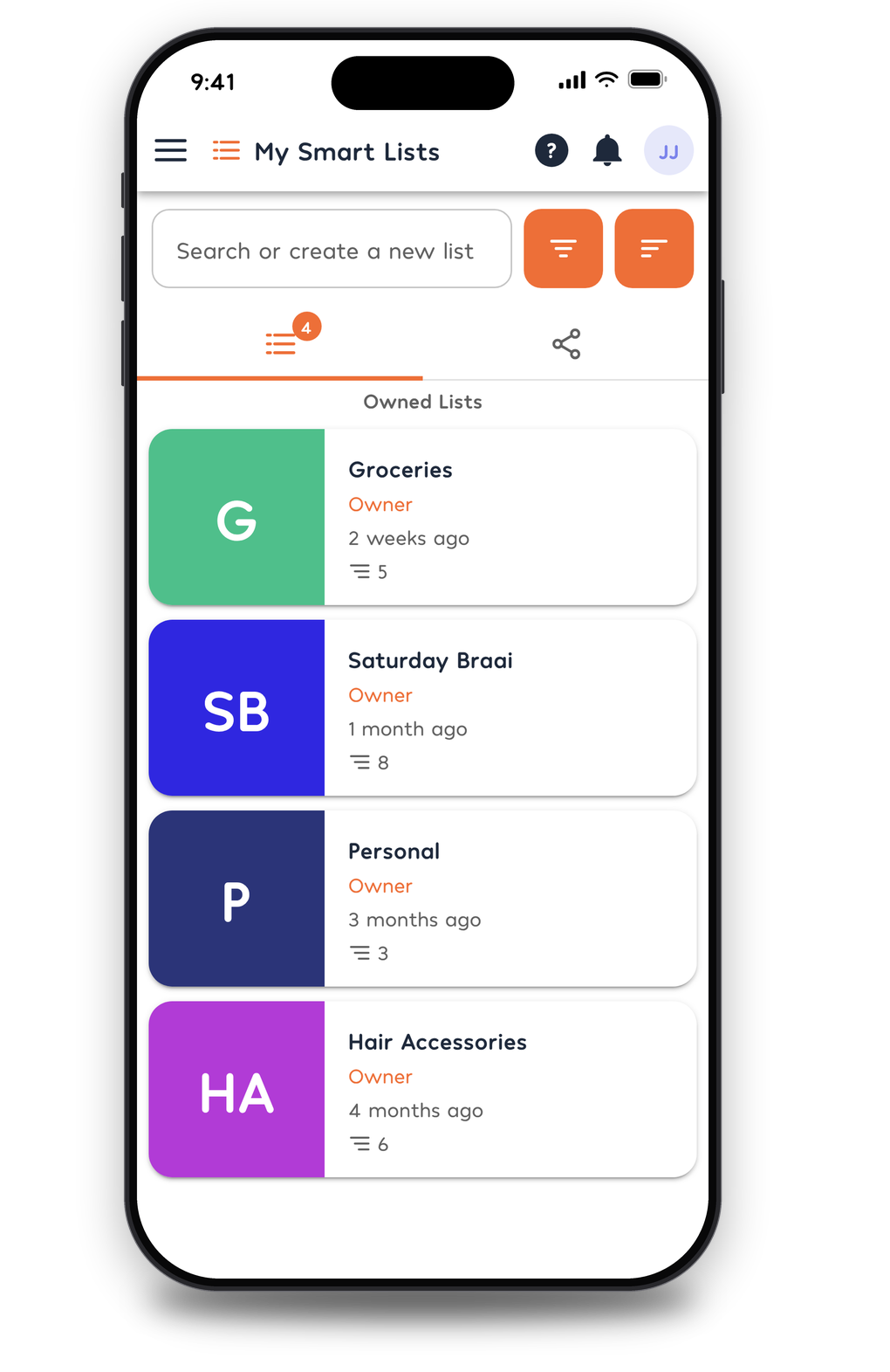 SmartBiii lists screen on a phone